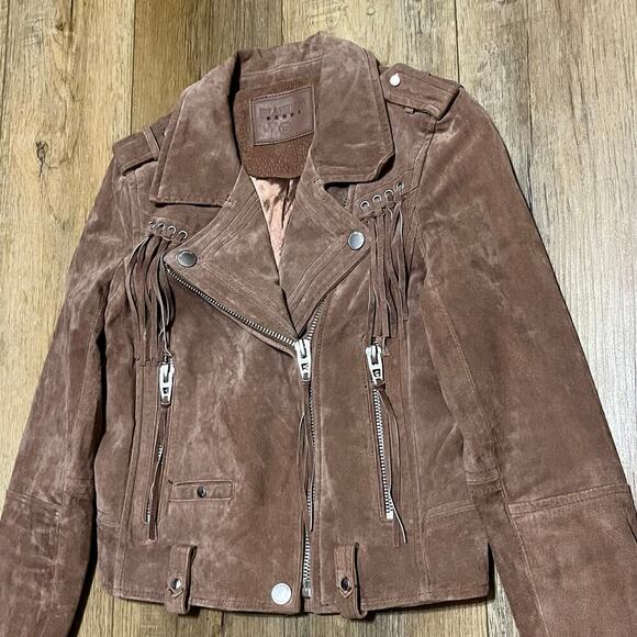 Blank NYC Coffee Bean 100% Suede Leather Fringe Moto Jacket Xs Hipster Boho - Picture 2 of 8